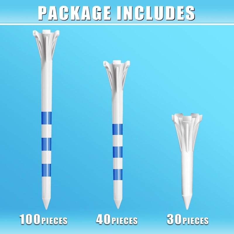 Champkey Professional 170 Pack 5-Prong Plastic Golf Tees 3 Sizes Assorted Pack - 100 Pcs 3-1/4" with 40 Pcs 2-3/4" and 30Pcs 1-1/2" Golf Tees Plastic - Image 2